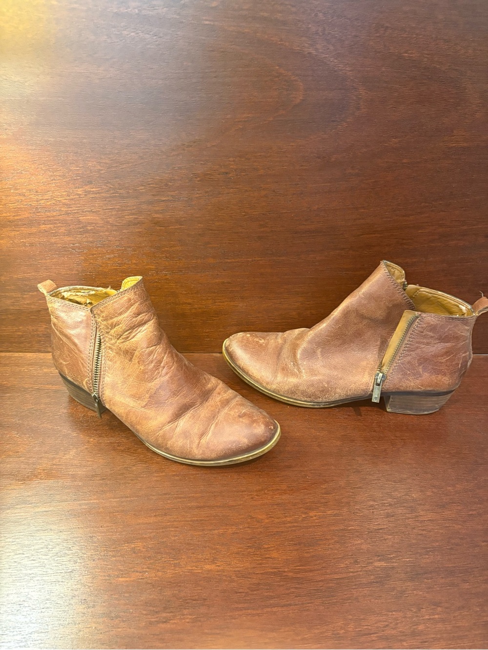 Lucky Brand Brown Leather Ankle Boots with Side Zipper